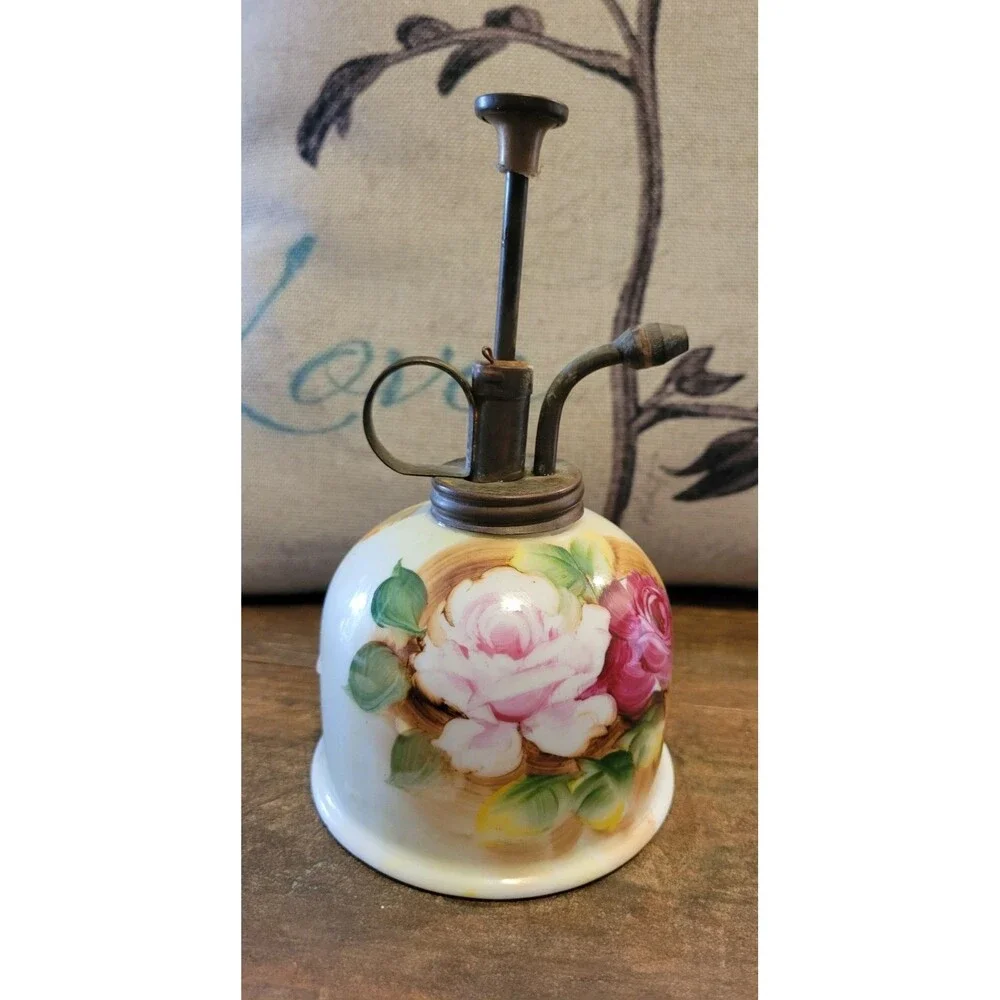 Vintage Lefton Lego  Pink Roses Atomizer -  Porcelain Brass - Japan